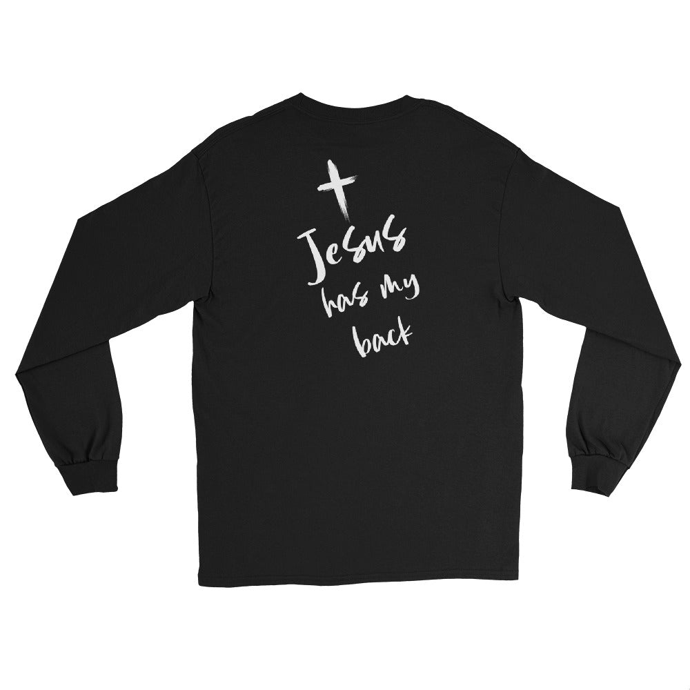 JESUS HAS MY BACK LONG-SLEEVED BLACK SHIRT FOR MEN